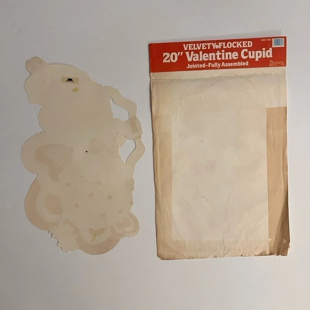 Vintage‎ Valentine Cupid’s Arrow Flocked and Jointed Valentine 80’s